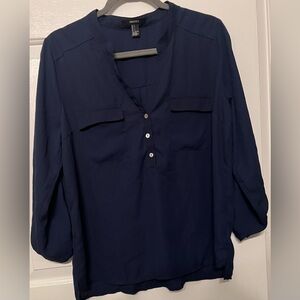 Forever 21 Women’s Large Dark Blue Harper Challis Pullover Dress Lightweight Top